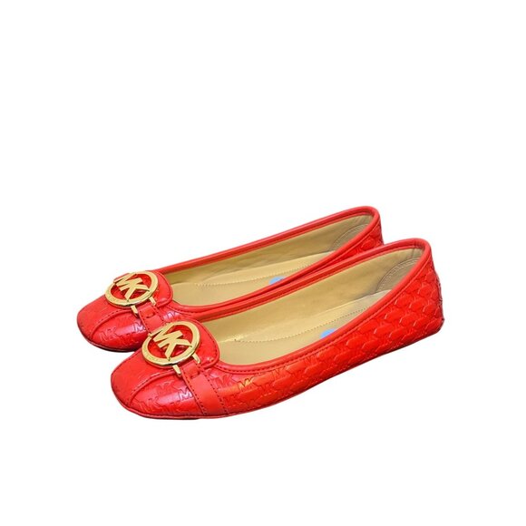 Michael Kors Red Embossed Leather Ballet Flats Size 6 - Picture 1 of 8